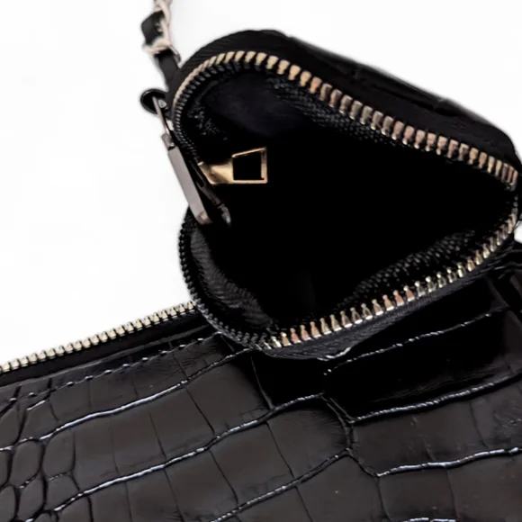 🐊Cute, Black Alligator Skin-Look Crossbody Bag w/ Matching Coin PurseUnbranded - Picture 8 of 10